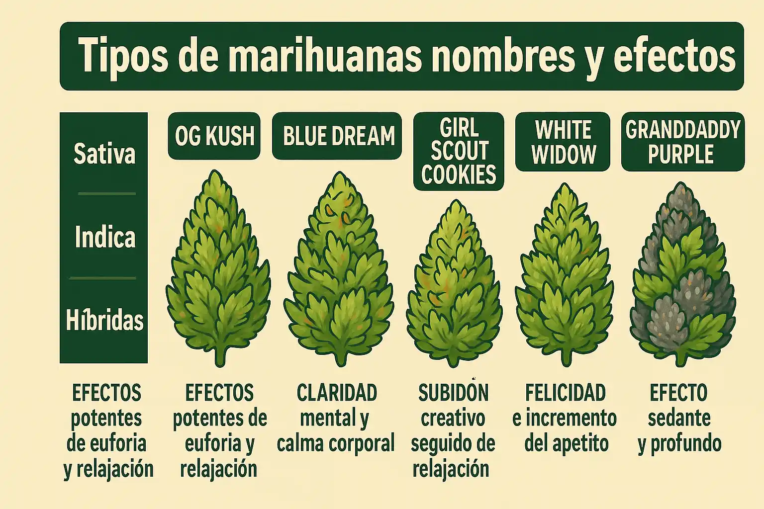 Tipos de marihuanas nombres y efectos